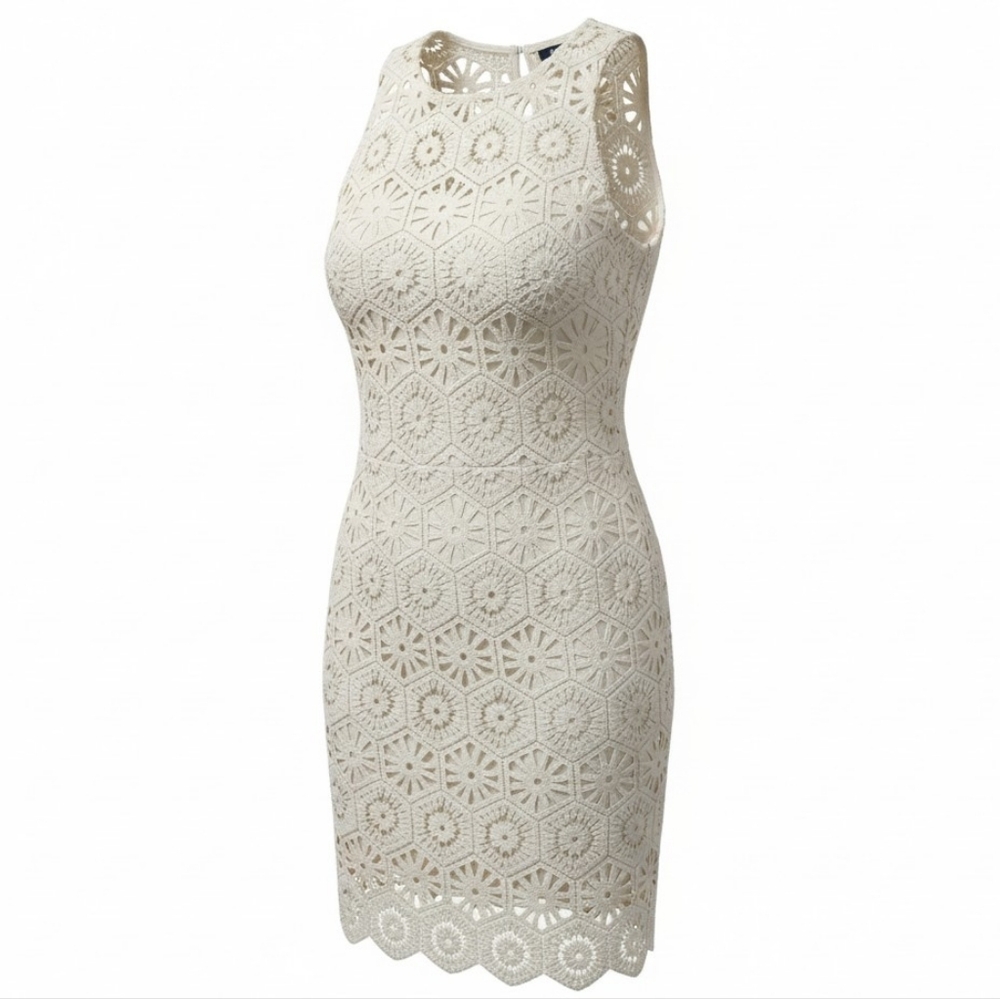 C&A | Cream Boho Crochet‎ Lace Sleeveless Mini Shift Dress | 42 EUR (US 10)